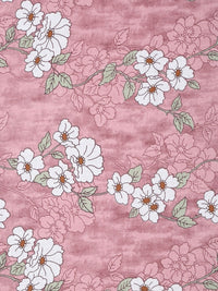 KLOTTHE Pink Printed Pure Cotton 400TC Single Fitted Bedsheet Set