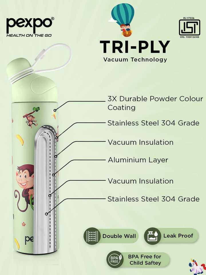 Pexpo pico hijau ISI yang disahkan termosteel panas dengan botol air flask monyet 500ml