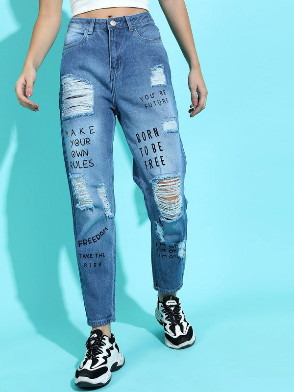 Tokyo Talkies Women Stunning Blue Mom Fit Cropped Jeans