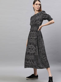 STREET 9 Black Printed A-Line Dress