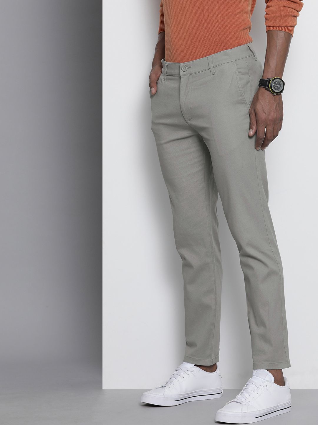 The Indian Garage Co Men Grey Slim Fit Chinos