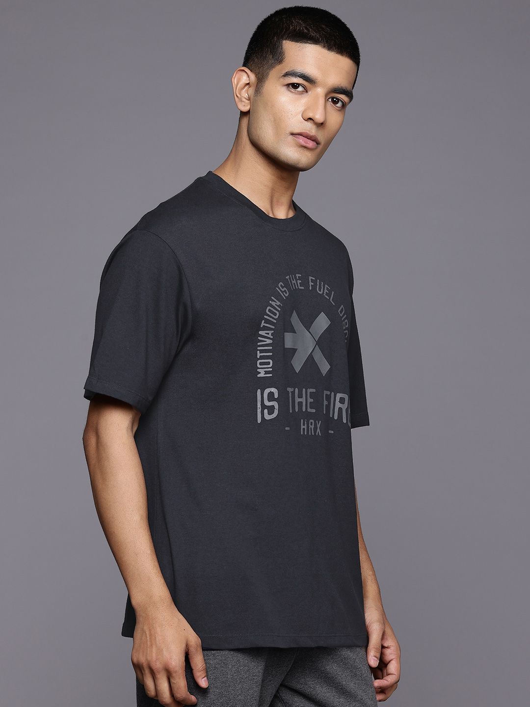 HRX by Hrithik Roshan Typography Printed Drop-Shoulder Sleeves T-shirt