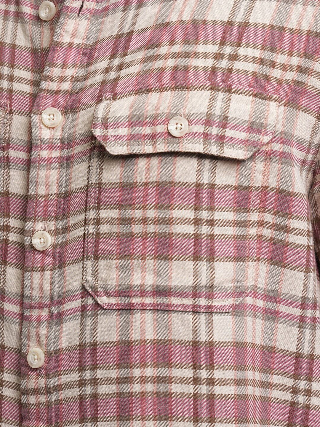 Locomotive Men Pink Dobby Textured Checked Utility Pocket Overshirt