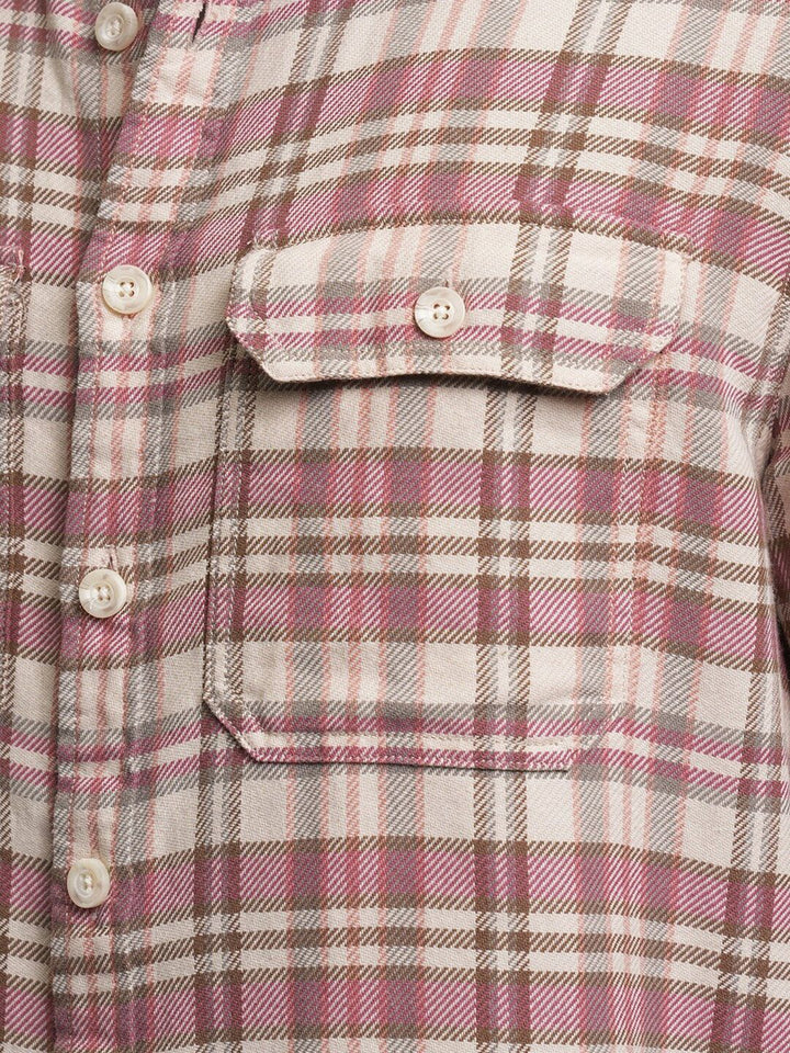Locomotive Men Pink Dobby Textured Checked Utility Pocket Overshirt