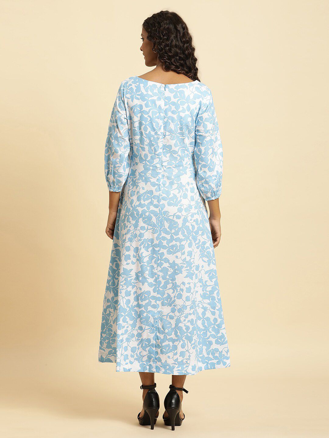W Floral Printed Cotton A Line Midi Dress