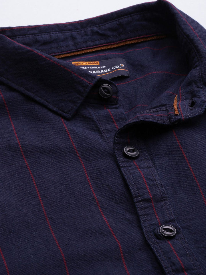 The Indian Garage Co Men Navy Blue Pinstripes Casual Shirt