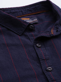 The Indian Garage Co Men Navy Blue Pinstripes Casual Shirt