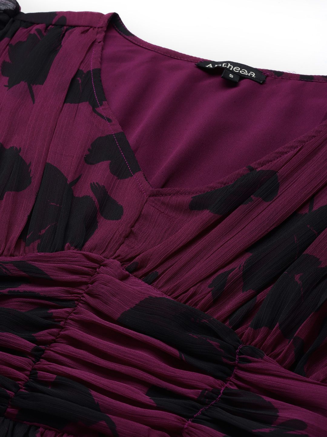 Antheaa Purple & Black Printed Tiered Maxi Dress