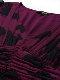 Antheaa Purple & Black Printed Tiered Maxi Dress