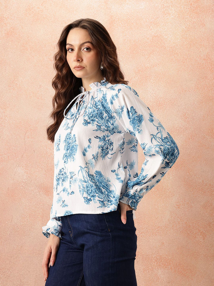 all about you Floral Print Tie-Up Neck Top