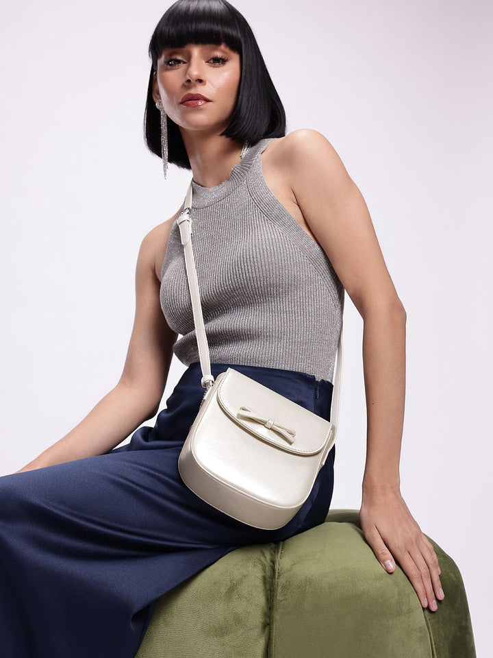 DressBerry Textured Structured Sling Bag with Bow Detail