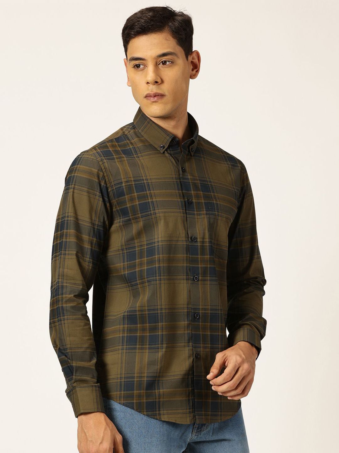 Thomas Scott Men Premium Tartan Checked Button-Down Collar Cotton Casual Shirt