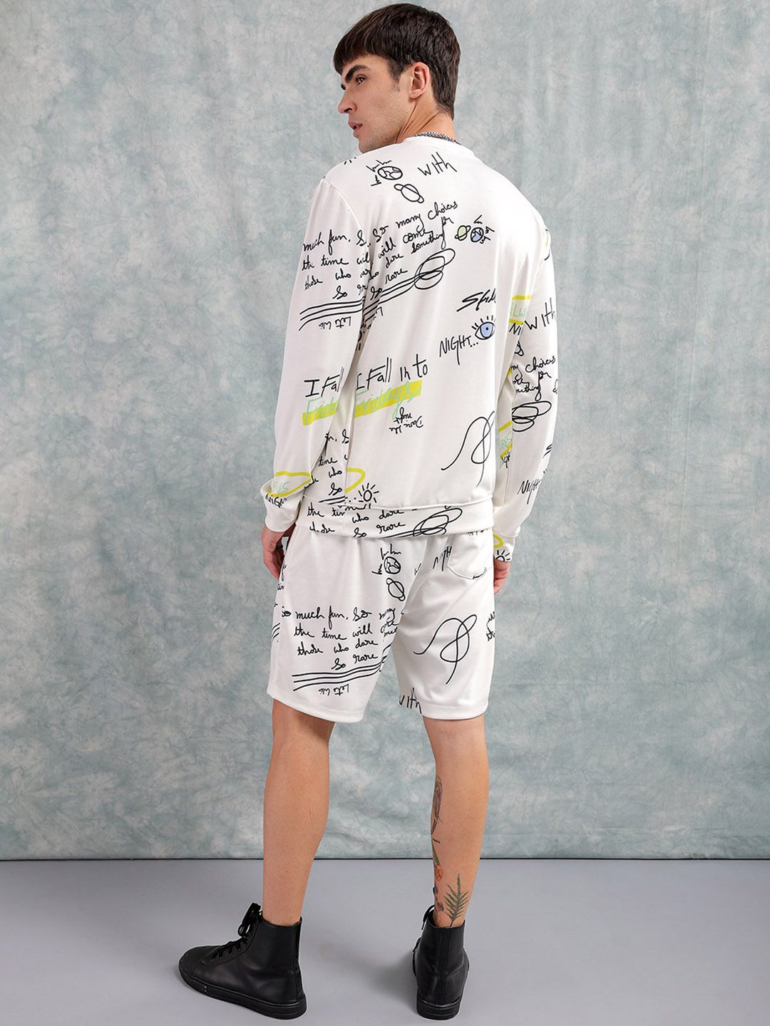 The Indian Garage Co Typography Printed Round Neck Sweatshirt with Shorts