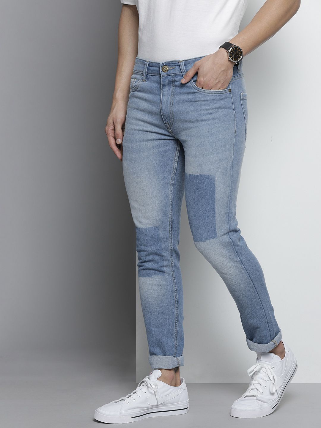 The Indian Garage Co Men Blue Slim Fit Light Fade Stretchable Jeans