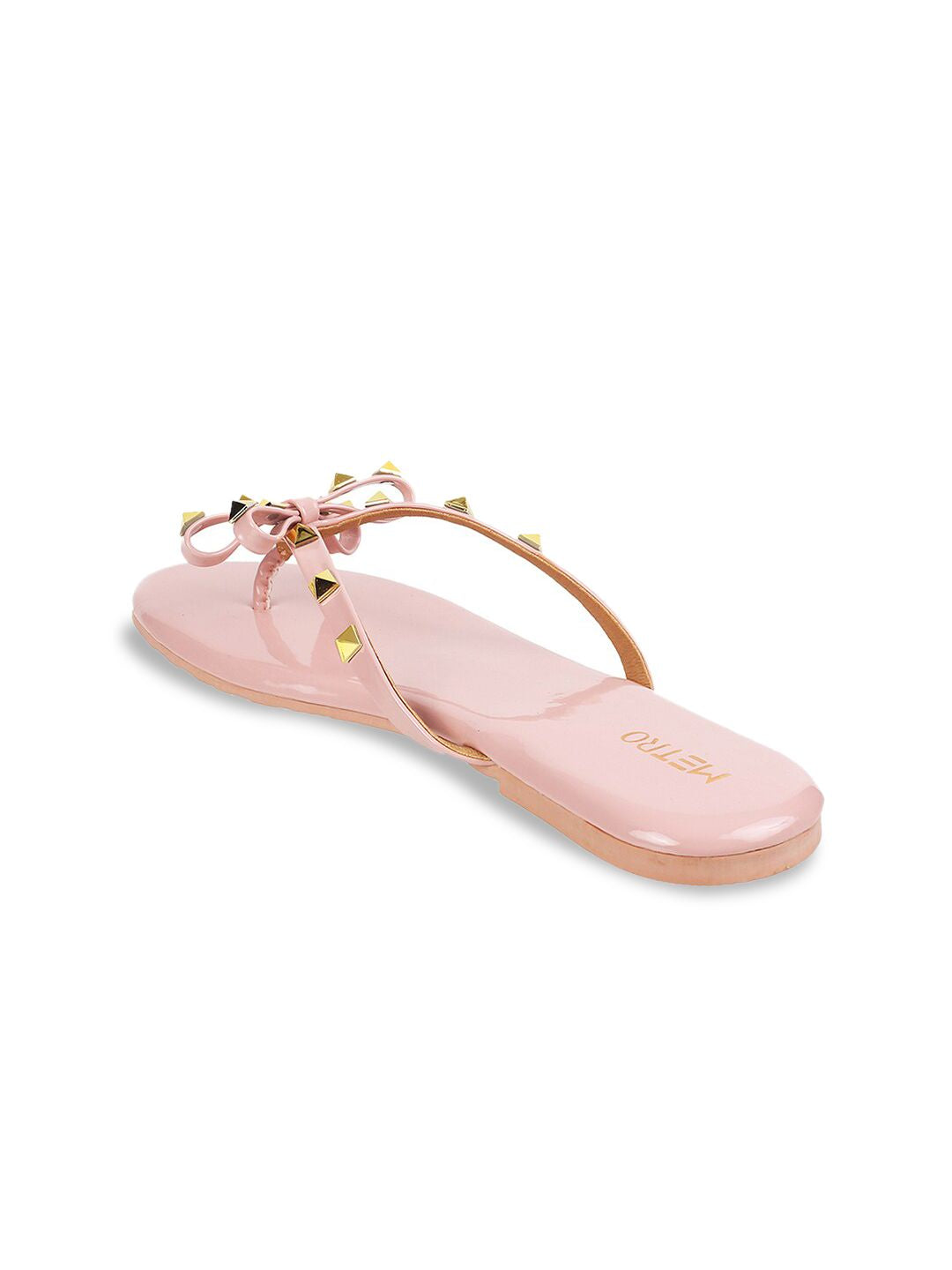 Metro Women Peach-Coloured Embellished T-Strap Flats