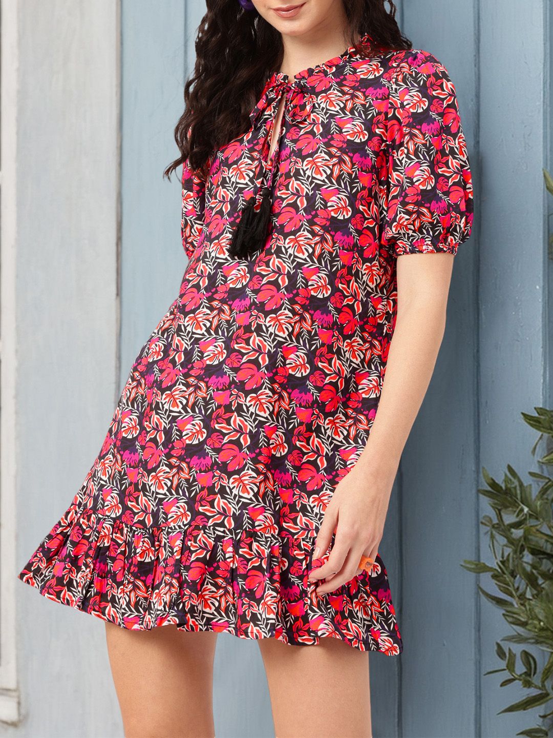 DressBerry Playful Tropical Dream Printed A-Line Mini Dress