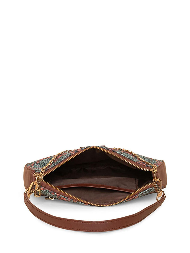 ZOUK Blue Printed Structured Baguette Sling Bag
