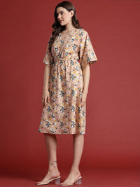 all about you Pure Cotton Floral Print Flared Sleeves Wrap Dress