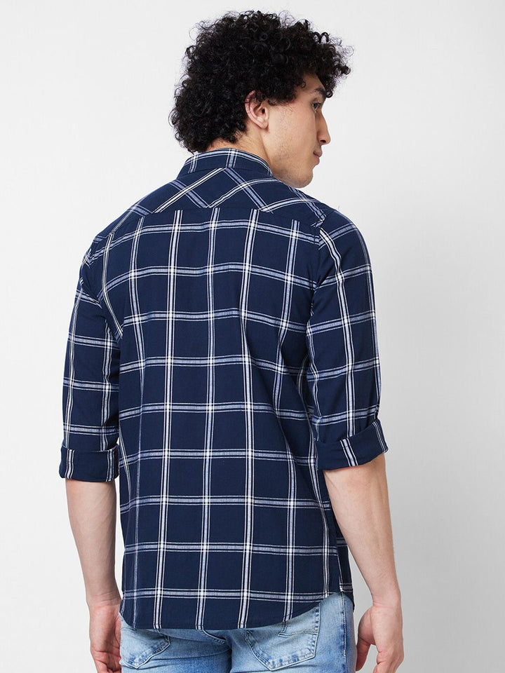 SPYKAR Spread Collar Long Sleeves Checked Regular Fit Casual Cotton Shirt