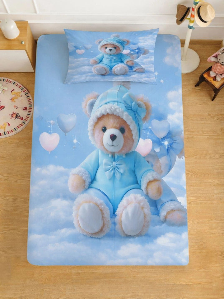 Moda Rapido X KLOTTHE Watak Kartun Biru & Putih 400 TC Cadar Bujang dengan 1 Sarung Bantal