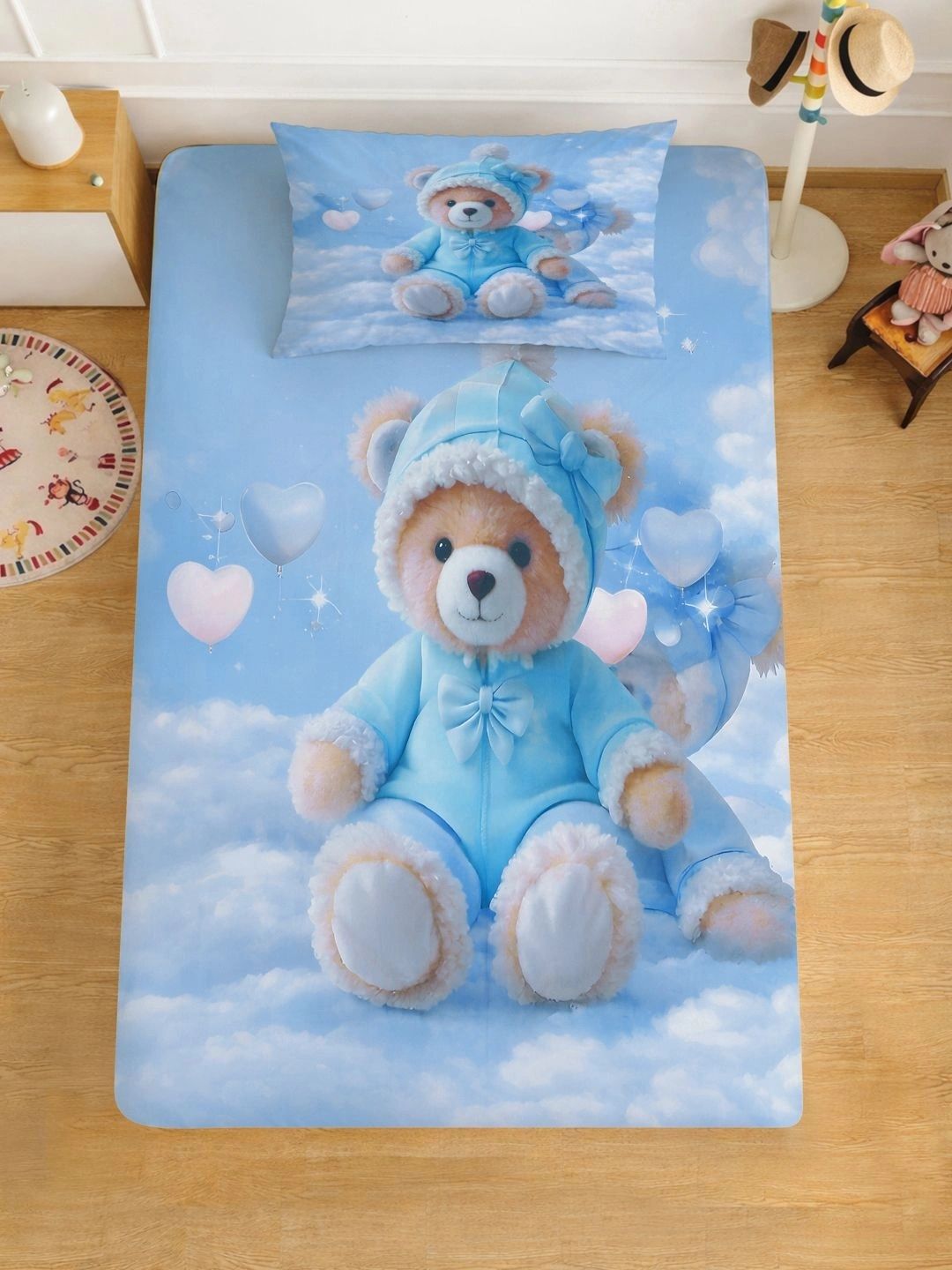 Moda Rapido X KLOTTHE Watak Kartun Biru & Putih 400 TC Cadar Bujang dengan 1 Sarung Bantal