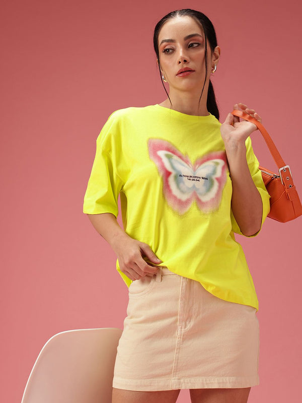 DressBerry Printed Drop-Shoulder Sleeves Relaxed Fit Pure Cotton T-shirt