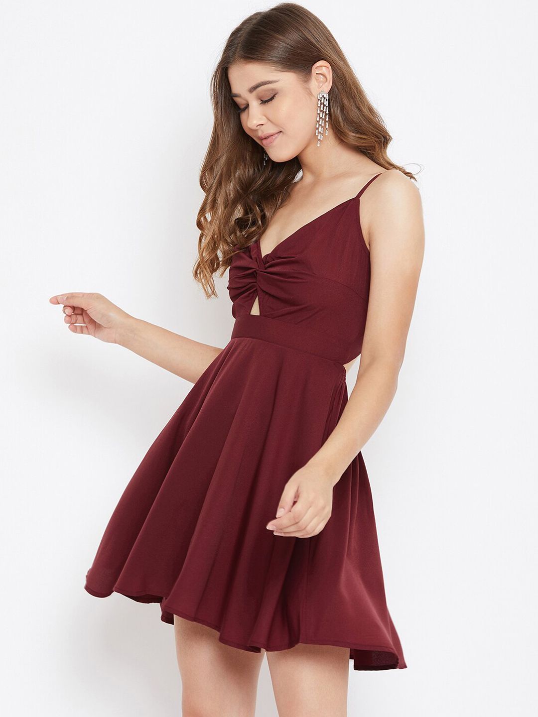 Berrylush Women Maroon Solid Fit and Flare Dress
