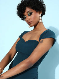 Athena Women Tranquil Teal Solid Sweetheart Neck Dress
