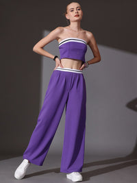 STREET 9 Solid Off Shoulder Top With Flared Trousers Co-Ords