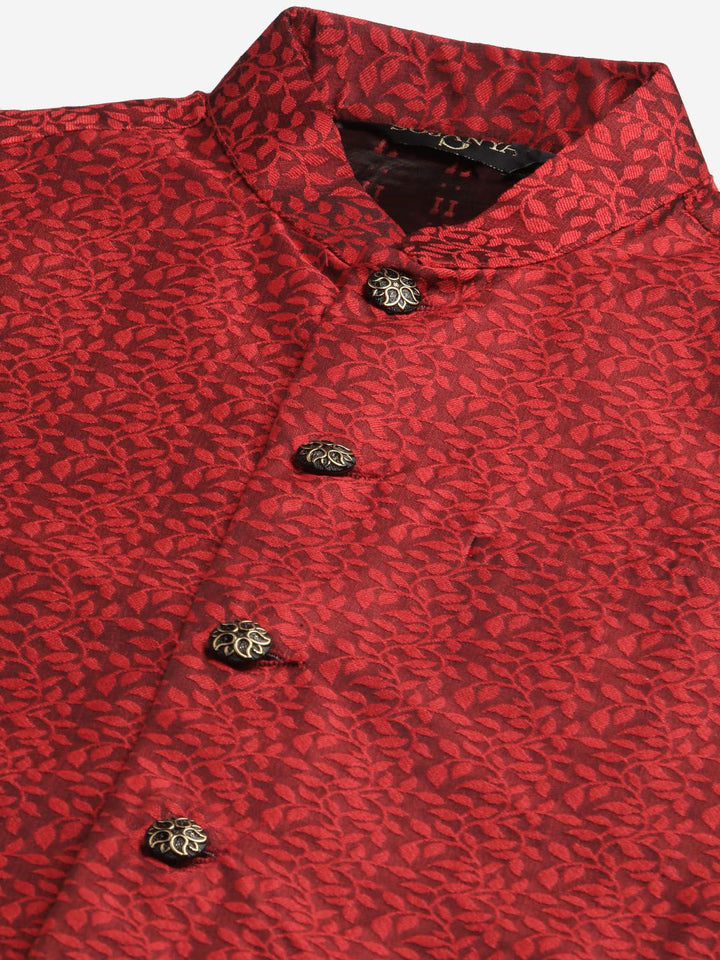 SOJANYA Kurta Sutera Jacquard Kuning Mustard Lelaki dengan Jaket Churidar & Nehru