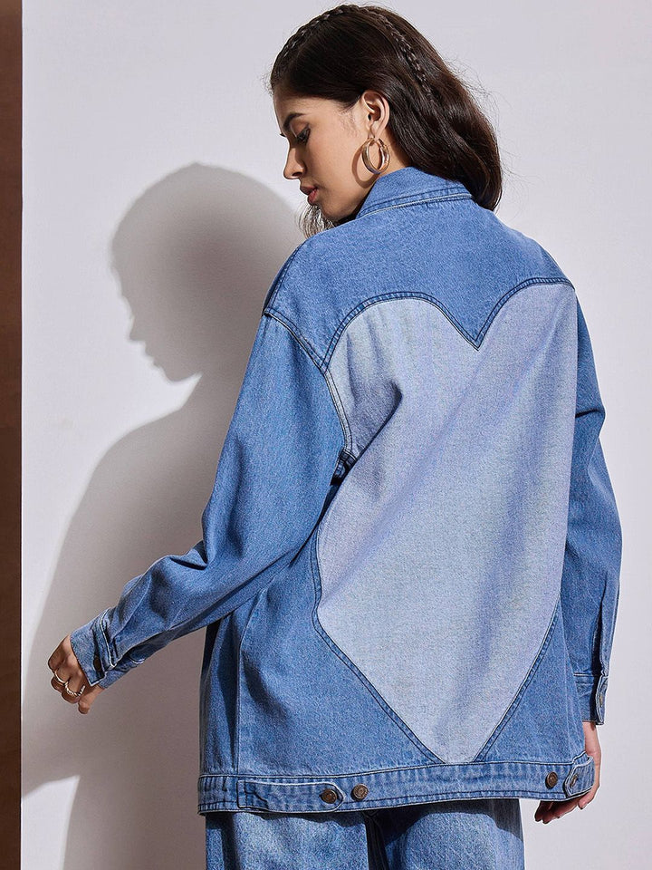 SASSAFRAS Women Spread Collar Solid Casual Denim Jacket