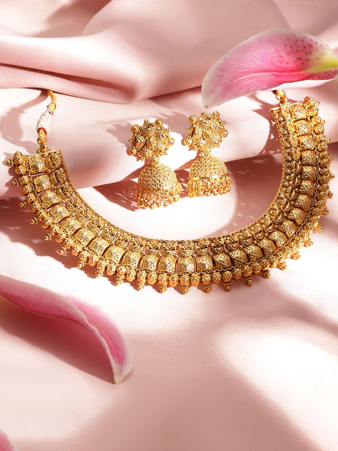 Rubans 22k Gold-Plated Artificial Beads Beaded Royalty Exquisite Necklace & Earrings