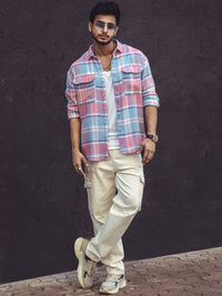 Powerlook India Slim Checked Drop-Shoulder Sleeves Casual Oversized Shirt