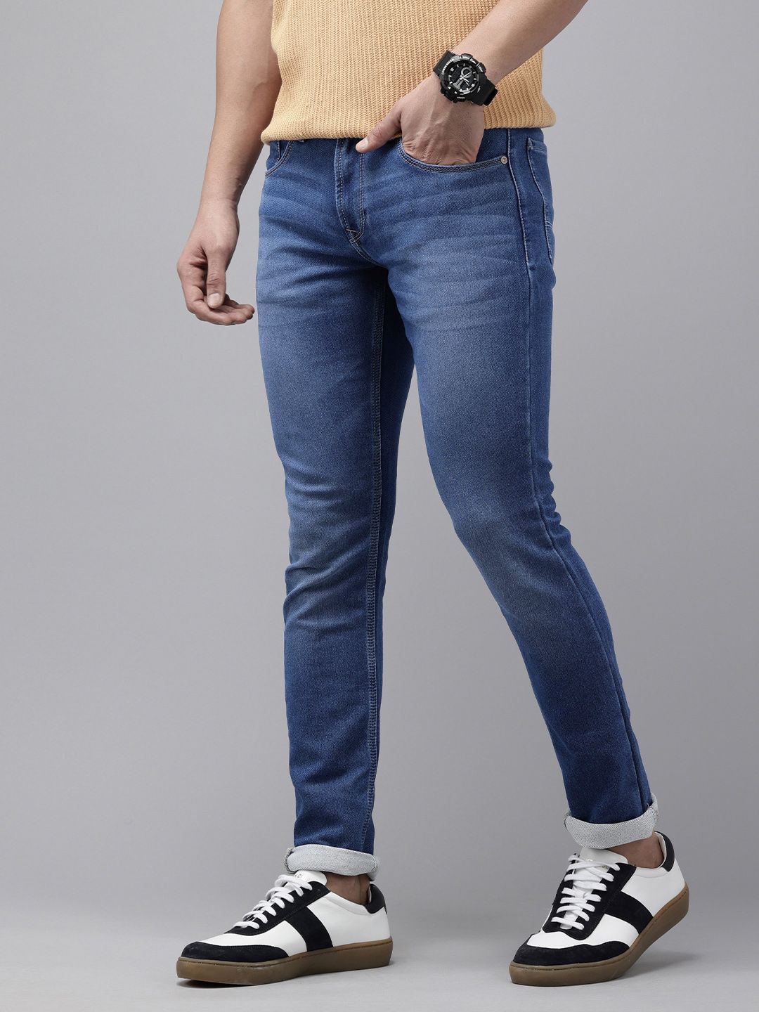SPYKAR Men Skinny Slim Fit Low-Rise Heavy Fade Stretchable Jeans