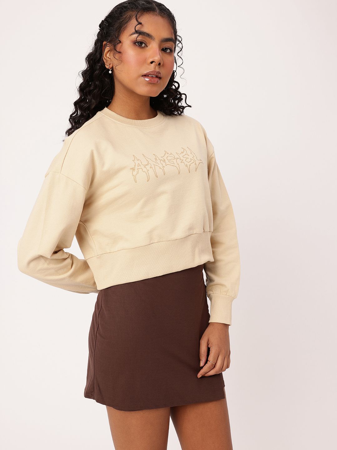 DressBerry Printed Cotton Terry Boxy Fit Crop Sweatshirt