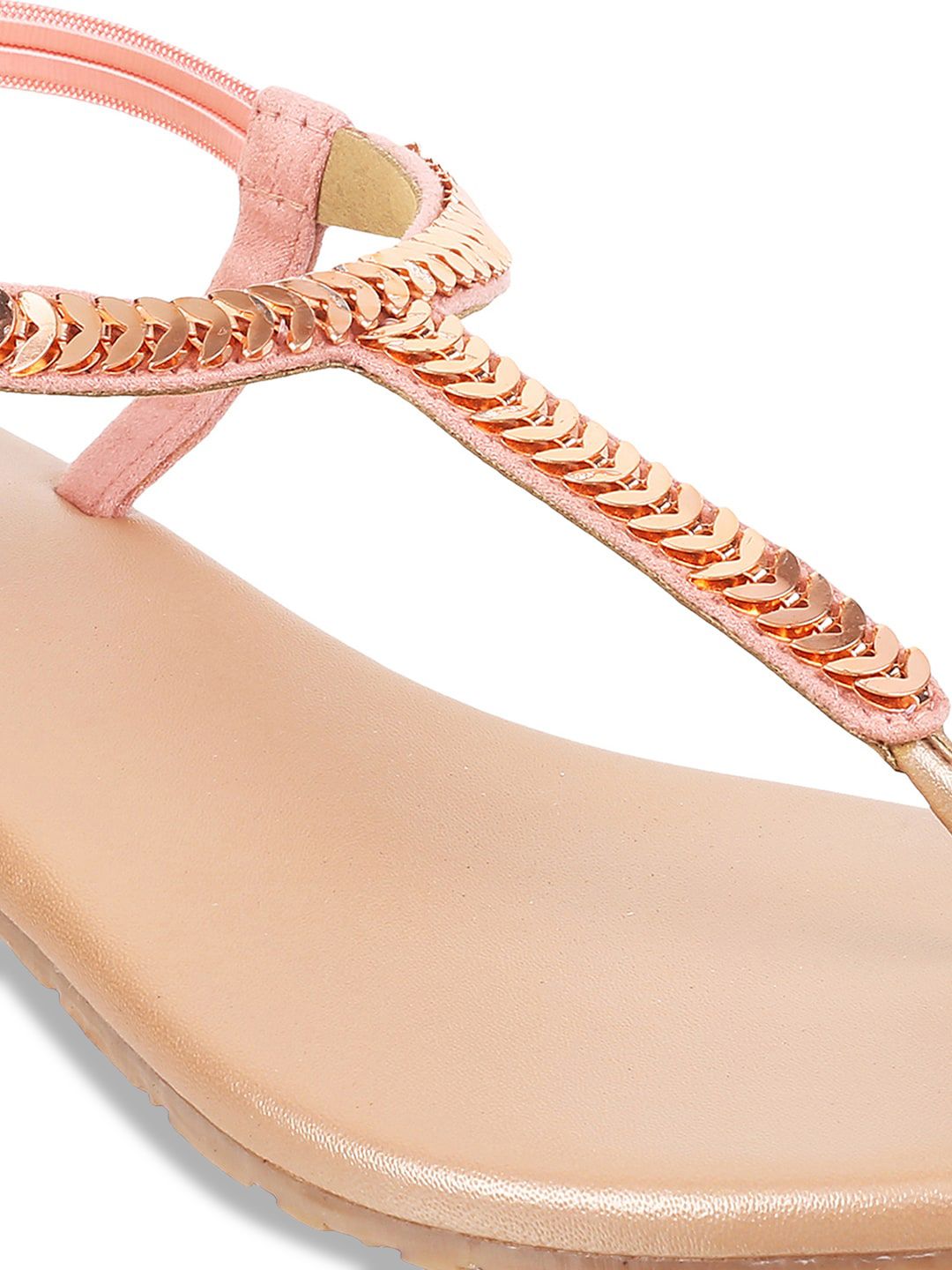 Metro Embellished T- Strap Flats With Backstrap