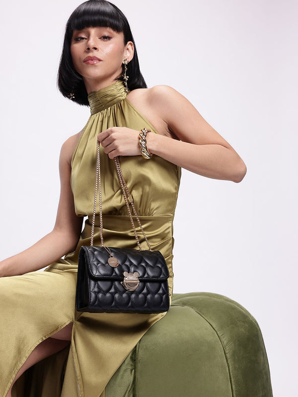 DressBerry Textured Structured Shoulder Bag with Quilted