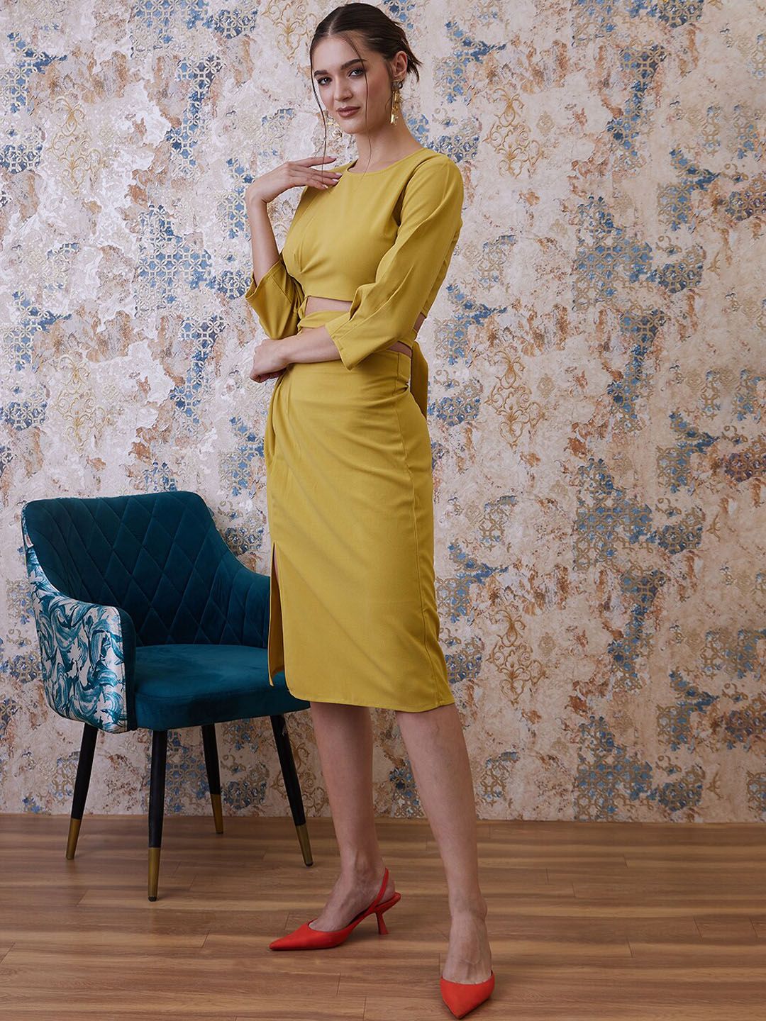 Athena Mustard Top With Slip-On Skirt