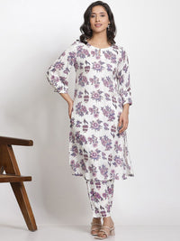 W Women Floral Printed Regular Gotta Patti Round Neck Straight Kurta With Trouser