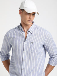 THE BEAR HOUSE Striped Button Down Collar Pure Cotton Casual Shirt