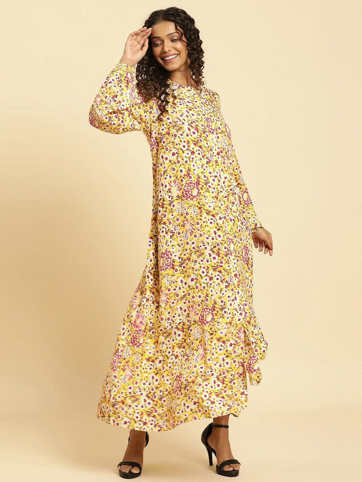 W Floral Print Puff Sleeve Maxi Dress