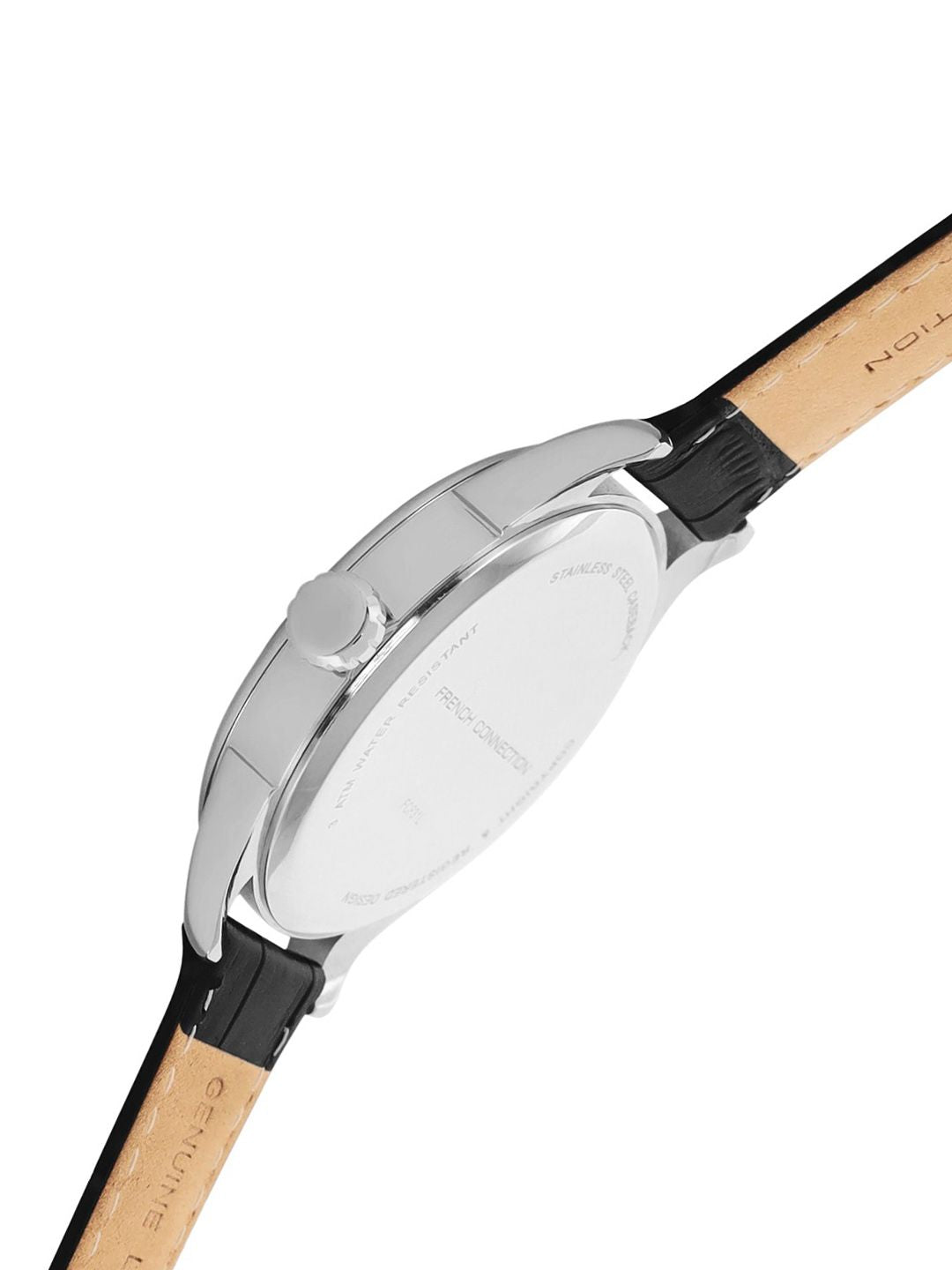 French Connection Men Silver-Toned Dial & Black Leather Straps Analogue Watch FCP31L