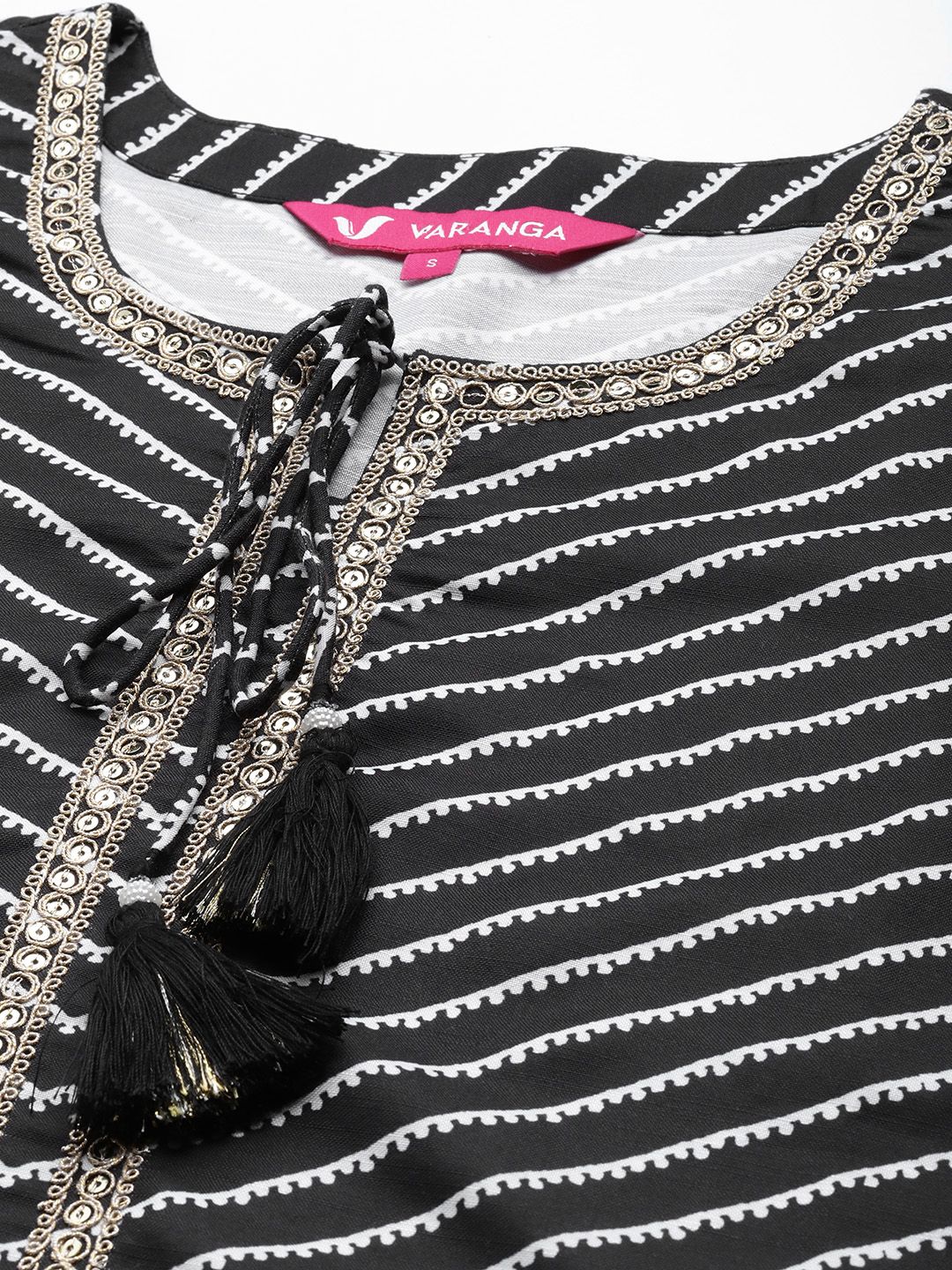 Varanga Women Black & White Striped Kurta