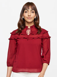 AND Women Tie-Up Neck Ruffled Top