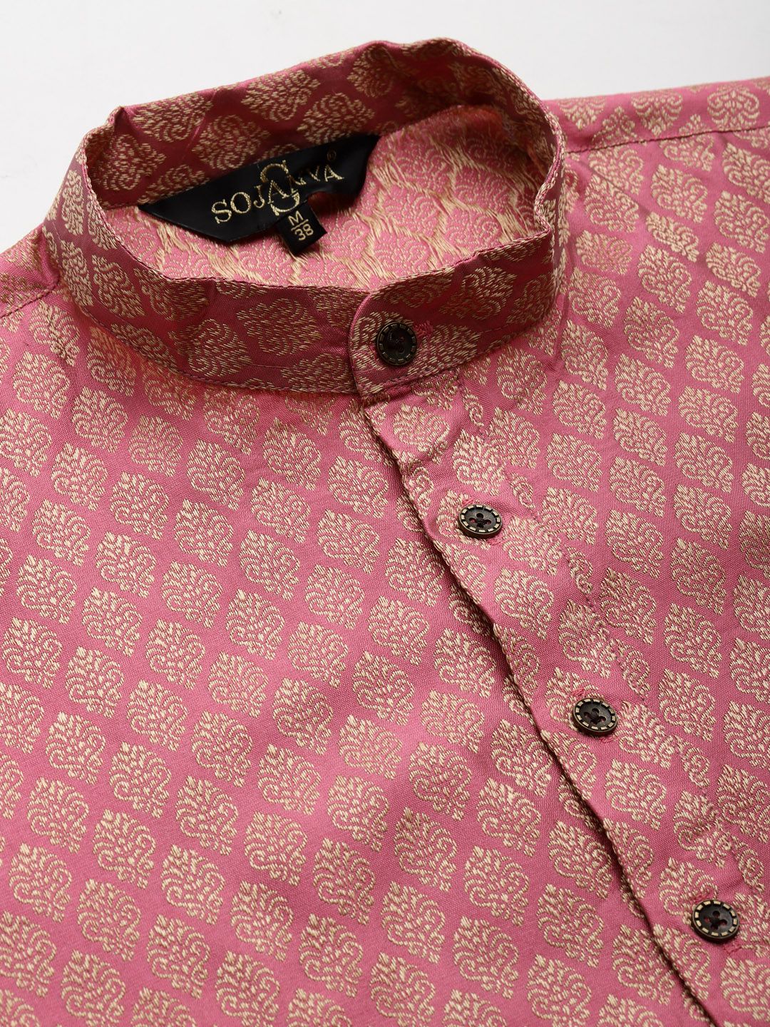 SOJANYA Men Pink & Orange Ethnic Motifs Kurta with Churidar & Nehru Jacket