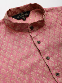 SOJANYA Men Pink & Orange Ethnic Motifs Kurta with Churidar & Nehru Jacket