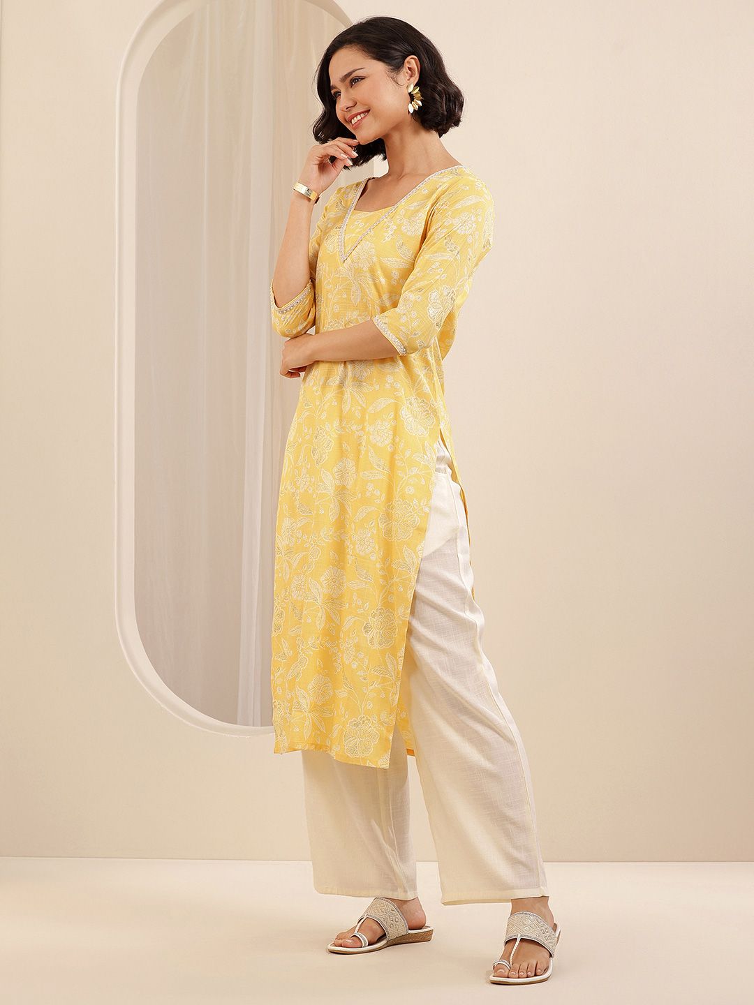 Libas Floral Printed V-Neck Kurta With Palazzo And Dupatta