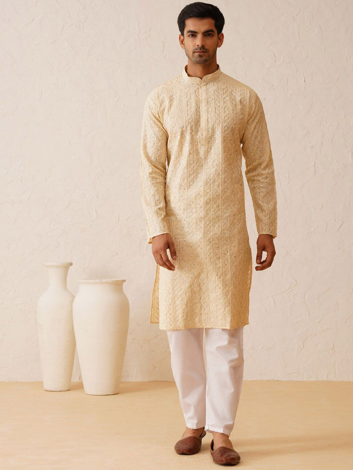 SOJANYA LUXE Motif Etnik Sulam Kolar Mandarin Berlabuci Kurta Lurus