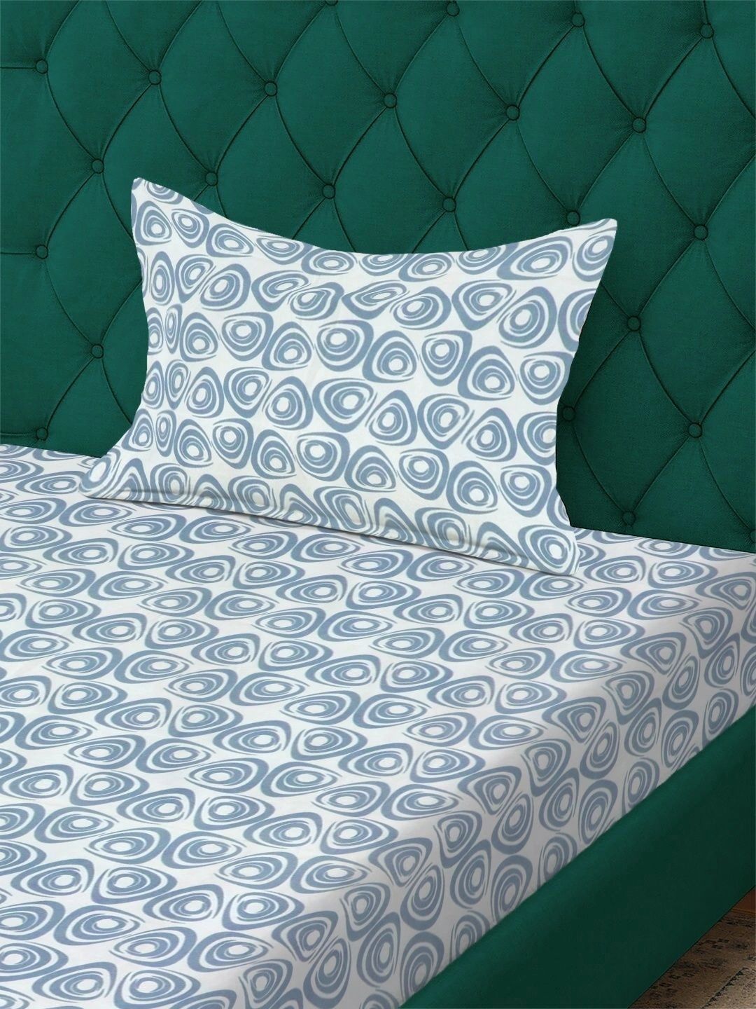 Moda Rapido X KLOTTHE Blue & White Geometric 300 TC Single Bedsheet with 1 Pillow Covers