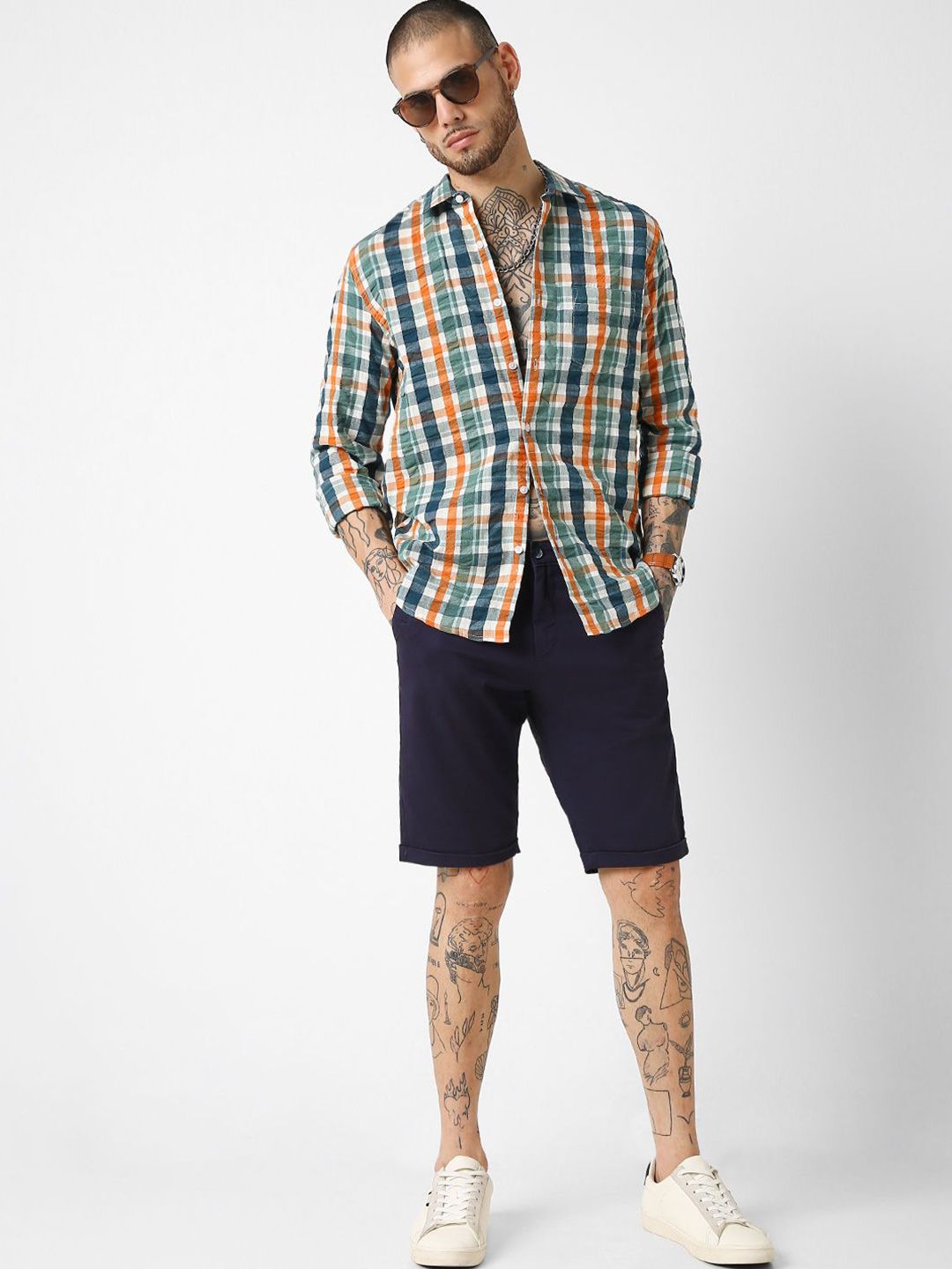 VASTRADO Men Classic Slim Fit Tartan Checks Checked Casual Shirt